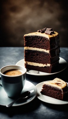 Chocolate cake and coffee