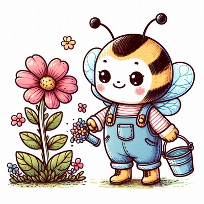 Bee gardener with flowers