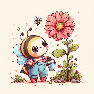 Bee watering flower