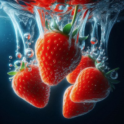 Strawberries splashing in water