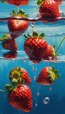 Water droplets and strawberries