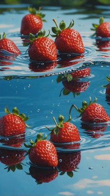 Strawberries floating in water