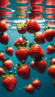 Strawberries floating in water