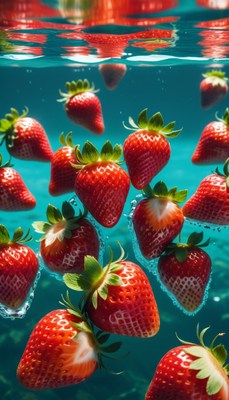 Strawberries floating in water