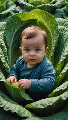 Baby playing in cabbage patch