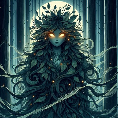 Forest nymph under moonlight