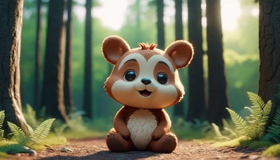 Cute bear cub in forest path