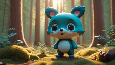Blue bear cub in forest
