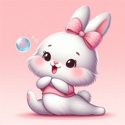 Cute bunny with pink bow and bubble