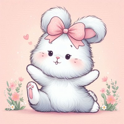Cute bunny with pink bow