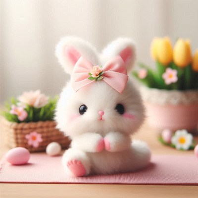 White bunny with pink bow