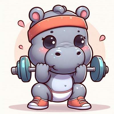 Cute hippo lifting weights