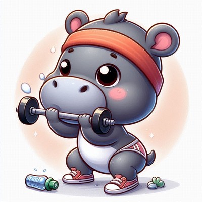 Cute hippo working out