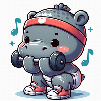 Cute hippopotamus lifting weights