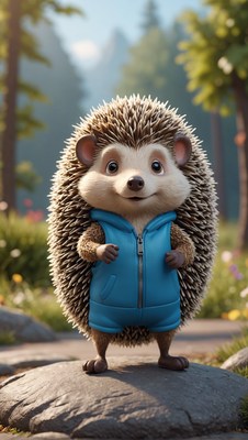 Smiling hedgehog in blue hoodie