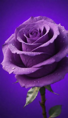 Purple rose with dewdrops