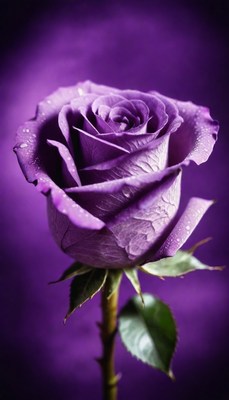 Purple rose with dewdrops