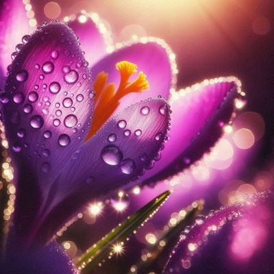 Purple crocus with dewdrops