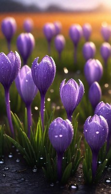 Purple crocuses after rain