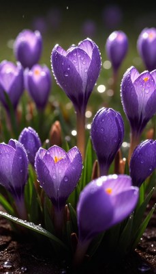 Purple crocuses after rain