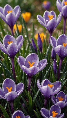 Purple crocuses after rain