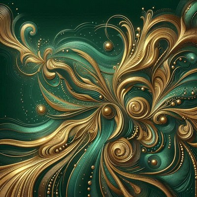 Abstract green and gold swirls
