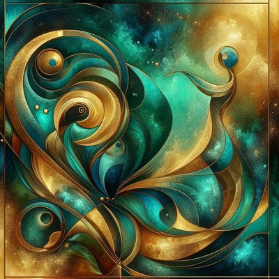 Abstract gold and teal artwork