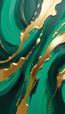 Green and gold abstract paint swirls