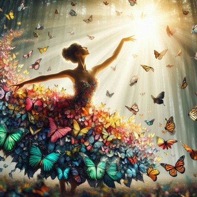 Woman in butterfly dress dancing