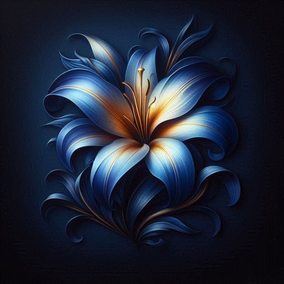 Blue and gold lily on black background