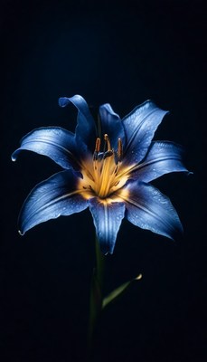 Blue lily in the dark