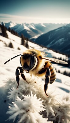 Bee on snowy mountaintop