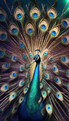 Peacock displaying feathers