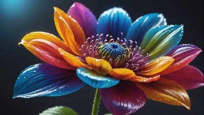 Rainbow flower with dew drops