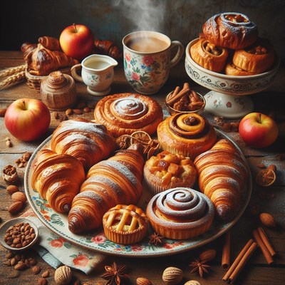 Autumn pastry platter with coffee