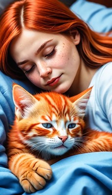 Woman sleeping with cat