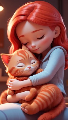 Girl holding kitten close