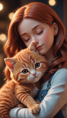 Girl holding orange kitten
