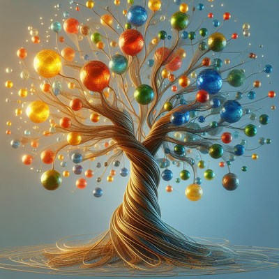 Colorful abstract tree with ornaments