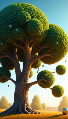 Abstract tree with silver orbs