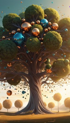 Tree with colorful orbs