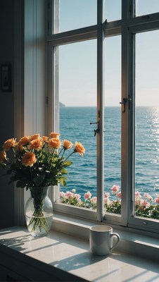 Coastal view from a window
