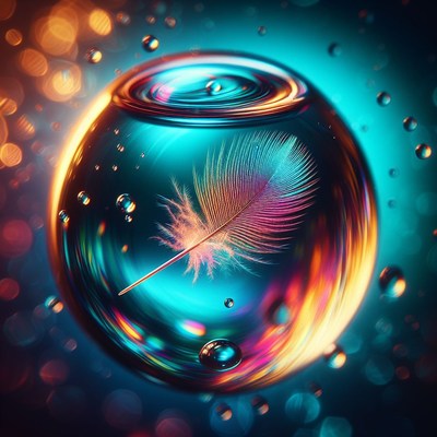 Water droplet with feather inside