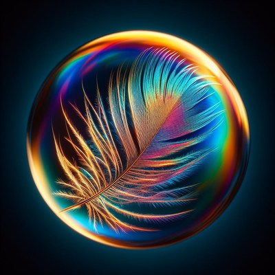 Feather inside a soap bubble