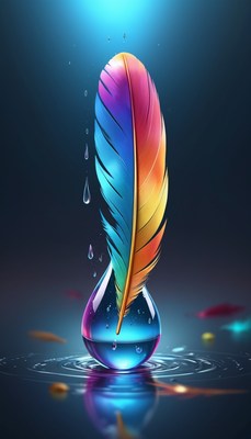 Colorful feather in water drop