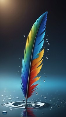 Colorful feather floating on water