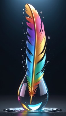 Colorful feather in water drop