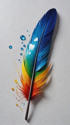 Colorful feather with water droplets