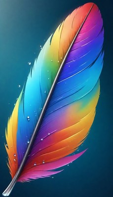 Colorful feather on blue background