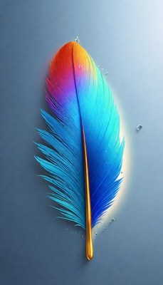 Colorful feather on blue background